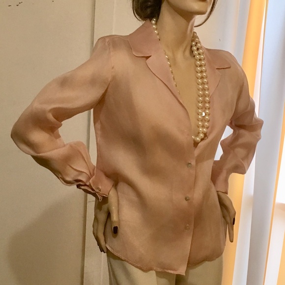 Vintage Brooks Brothers Women organza blush blouse - Picture 3 of 7